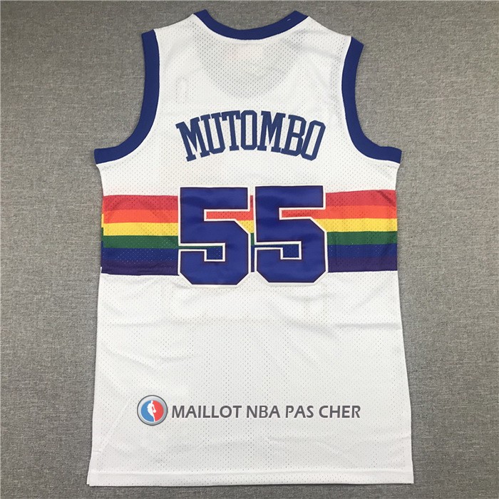 Maillot Denver Nuggets Dikembe Mutombo NO 55 Hardwood Classics Throwback Blanc